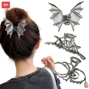 Large Metal Spider Bat Hair Claw Clips Set of 3 Gothic Pearl Accessories